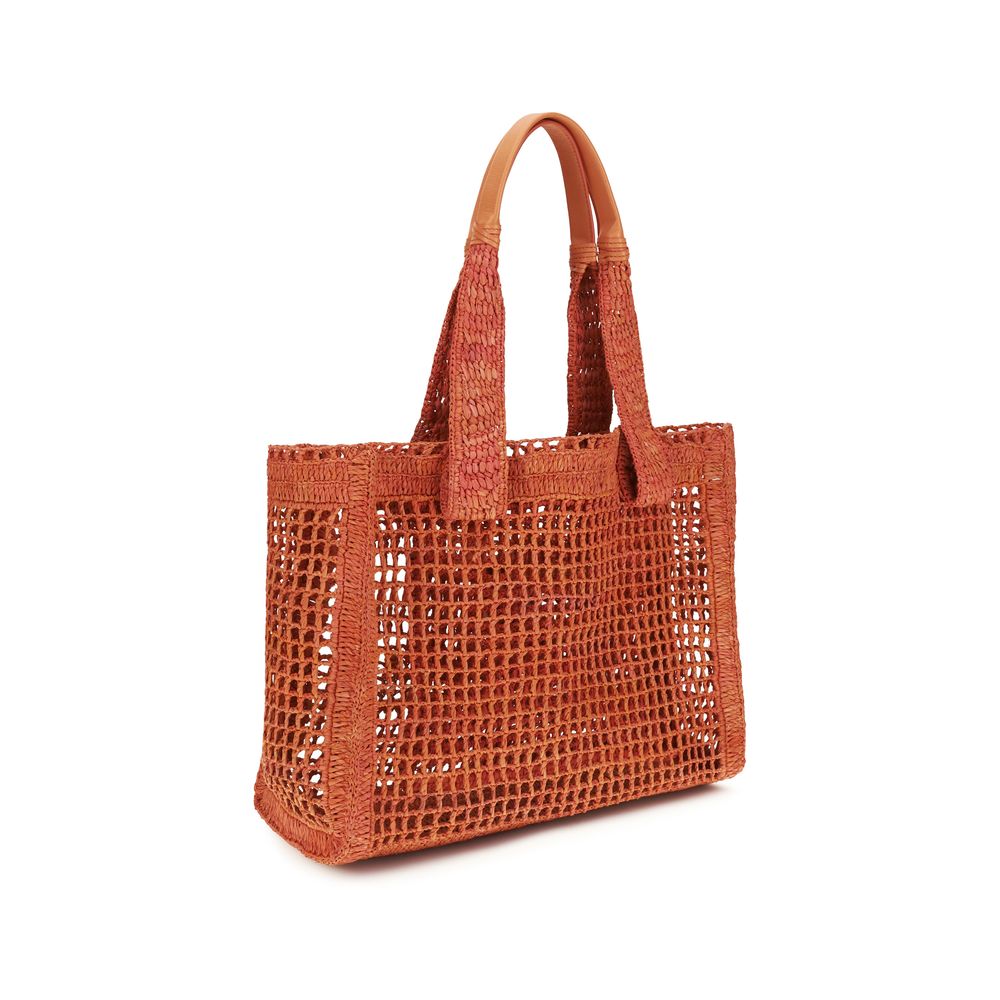 Chloé Summer Banana East-West Tote Bag in Raffia - Clay Brown