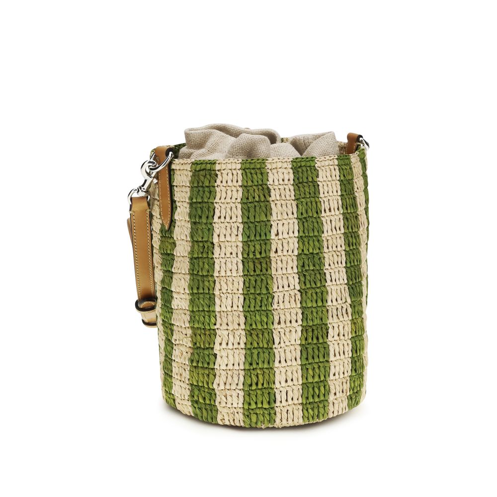 Valentino Garavani Striped Raffia Small Bucket Bag - Natural / Green
