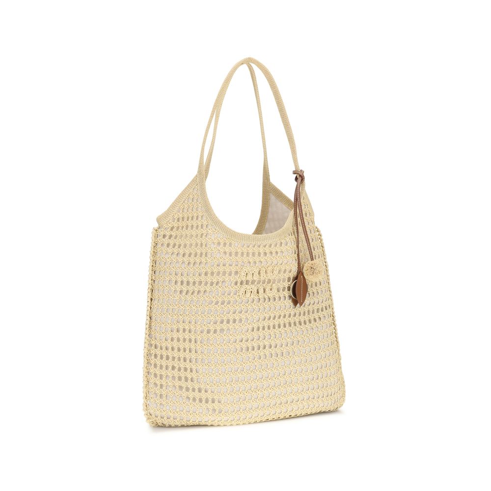 Miu Miu Ivy Crochet Tote Bag - Sand