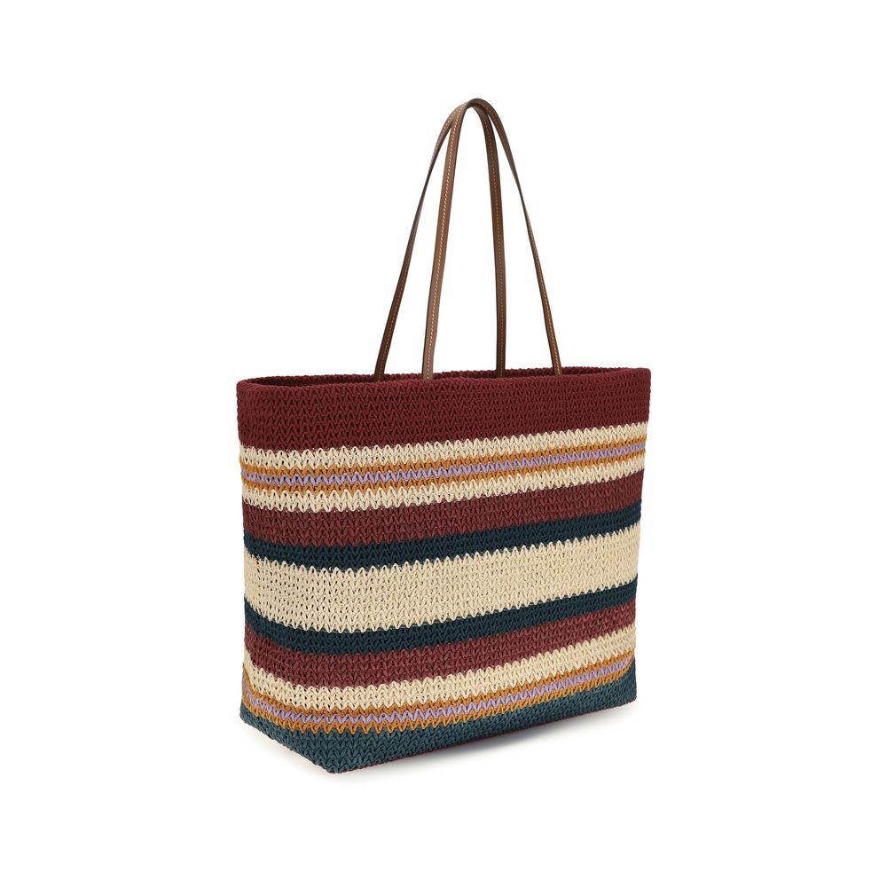 Miu Miu Raffia-Effect Striped Tote Bag - Rust/Green/Natural