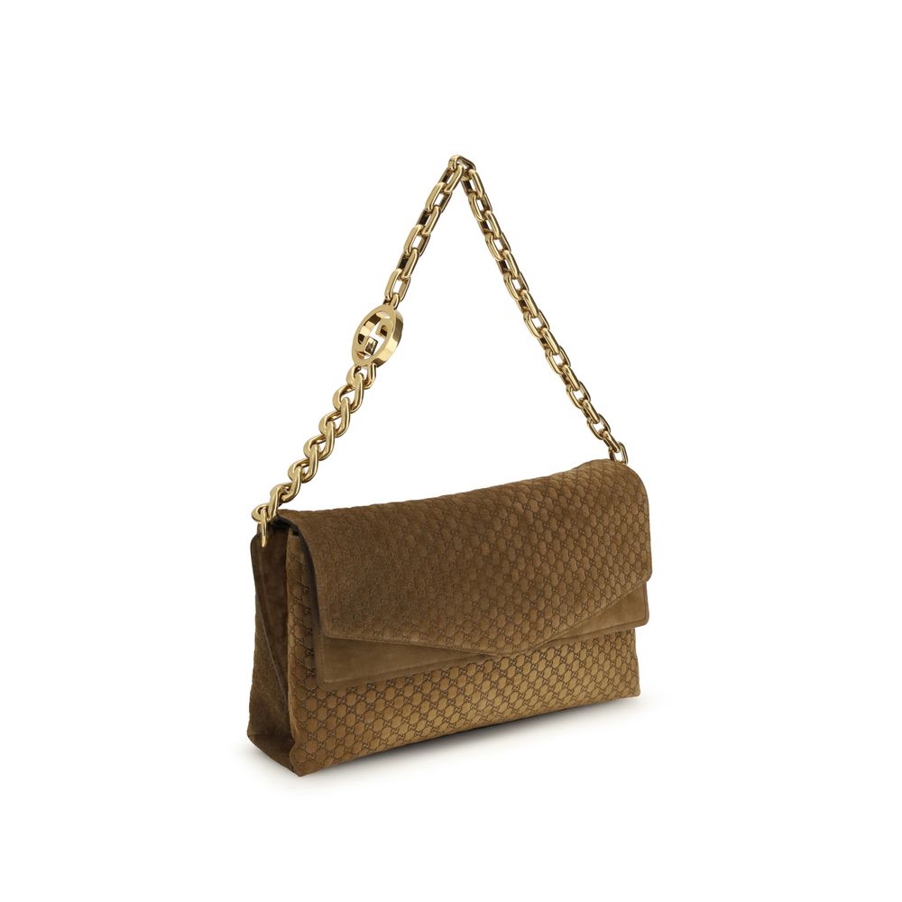 Gucci GG Large Shoulder Bag with Chain - Camel Brown Suede