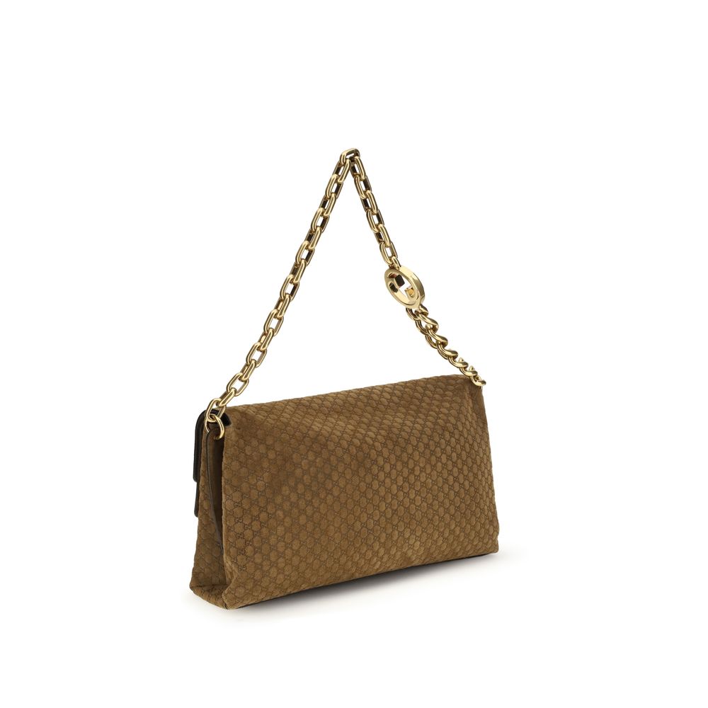 Gucci GG Large Shoulder Bag with Chain - Camel Brown Suede