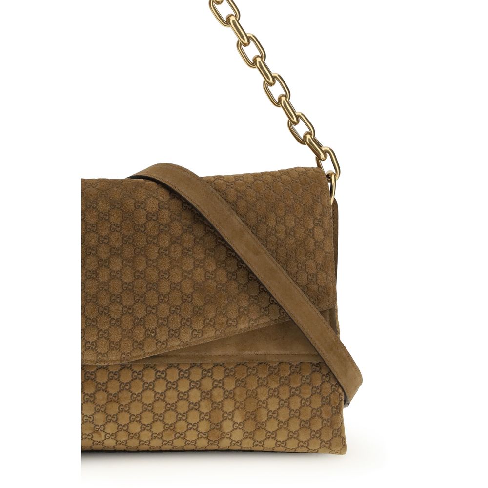 Gucci GG Large Shoulder Bag with Chain - Camel Brown Suede