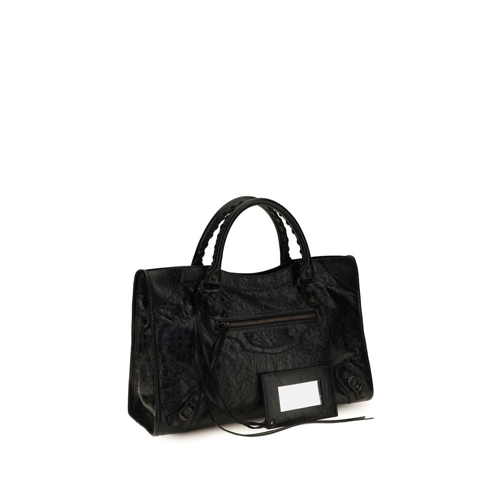 Balenciaga Le City Bag Medium - Black Arena Lambskin with Brass Hardware