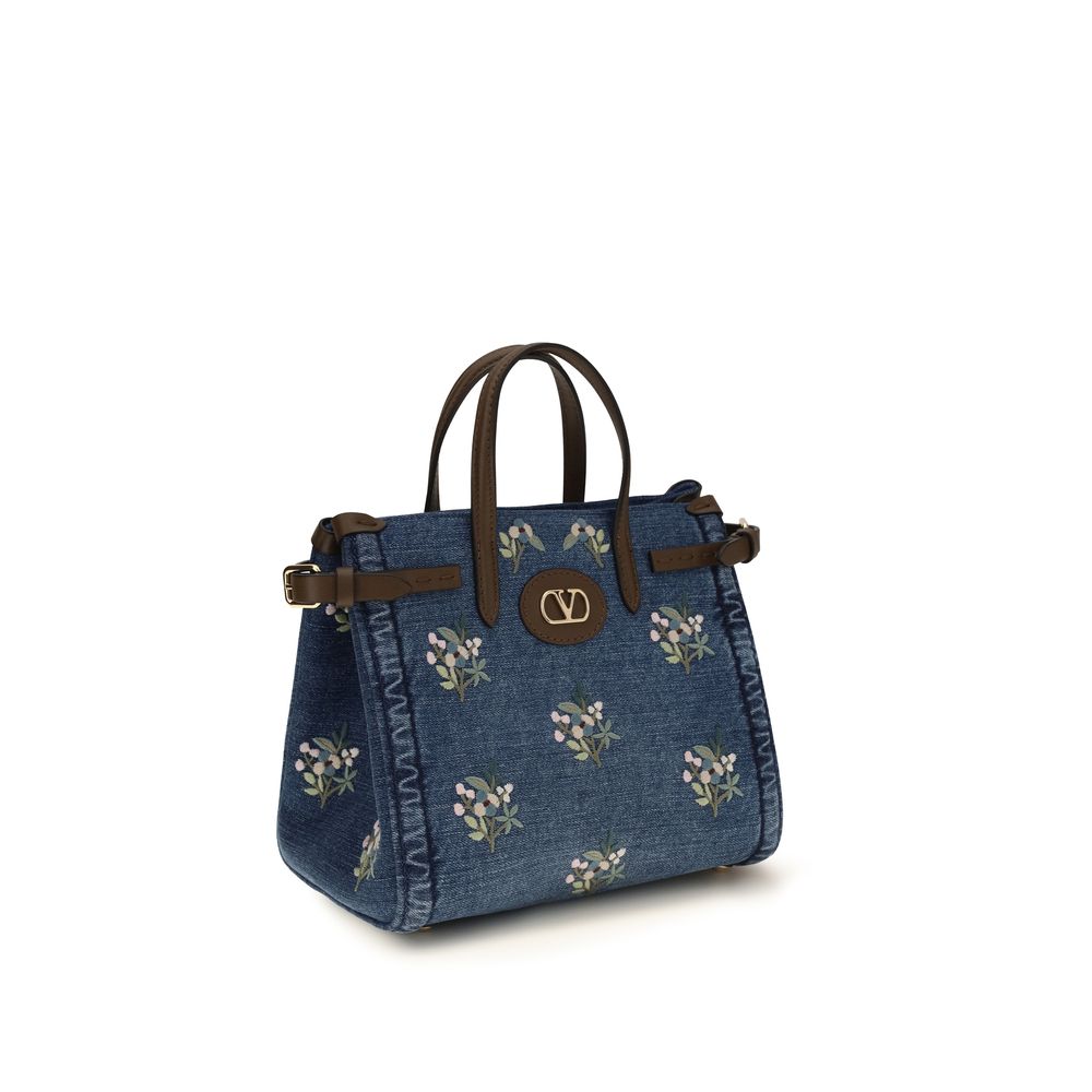 Valentino Garavani Antibes Small Canvas Embroidered Bag - Denim