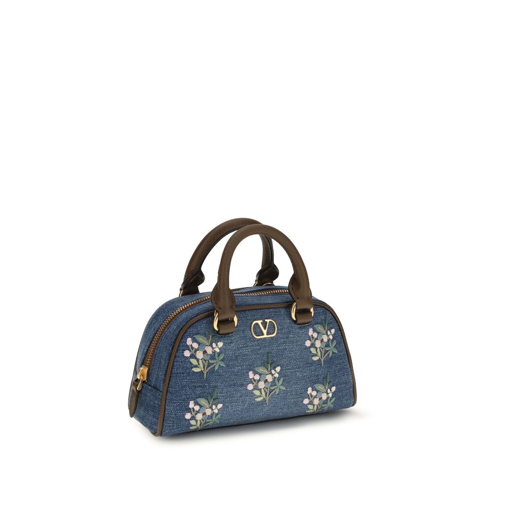 Valentino Garavani VLogo Signature Mini Top-Handle Bag - Denim Floral Embroidery