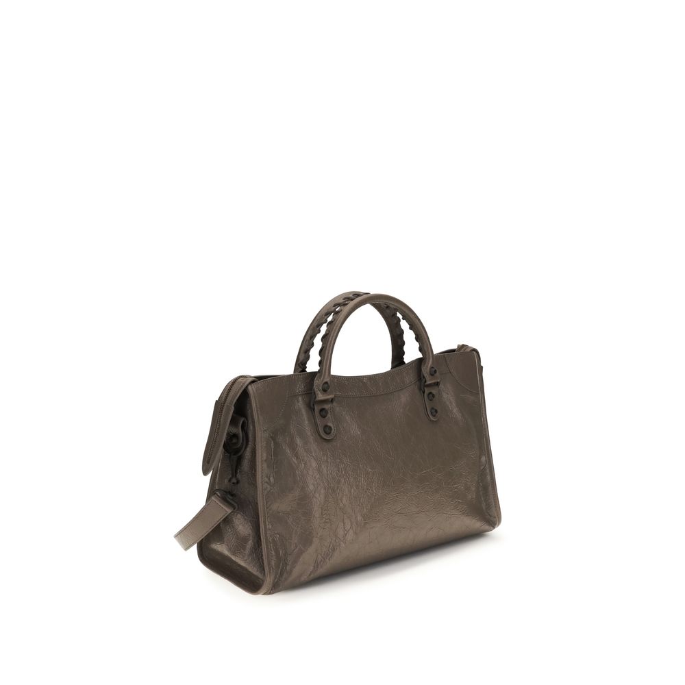 Balenciaga Le City Bag Medium - Dark Noix Arena Lambskin with Brass Hardware