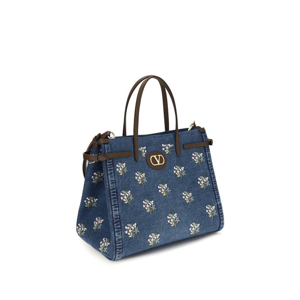 Valentino Garavani Antibes Medium Canvas Embroidered Bag - Denim