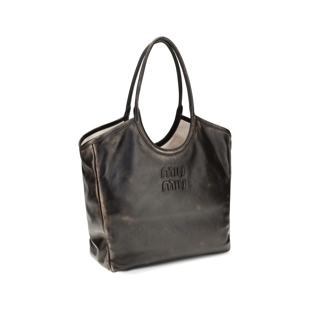 Miu Miu Ivy Leather Tote Bag - Coffee