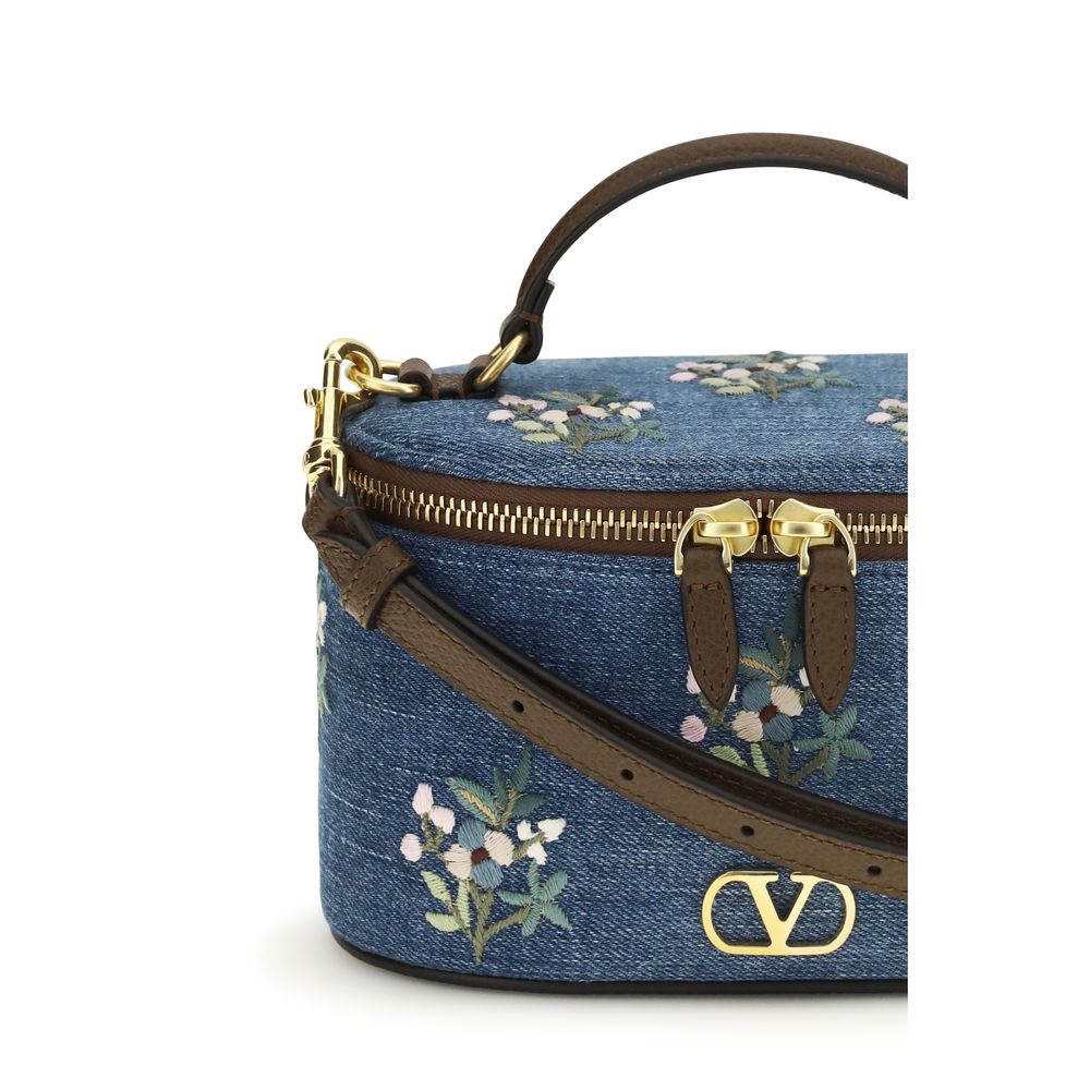 Valentino Garavani VLogo Mini Vanity Bag - Denim Floral Embroidery