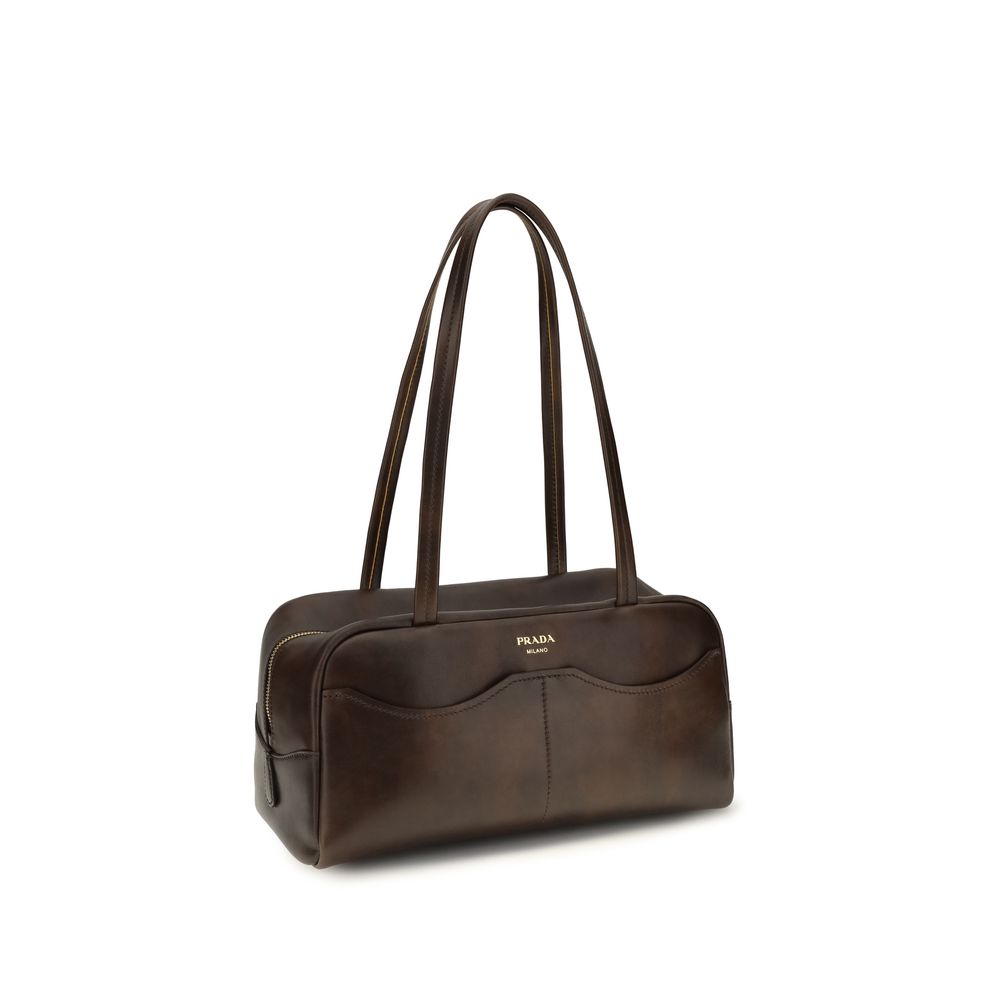 Prada Carry Large Antiqued Leather Bag - Cocoa Brown