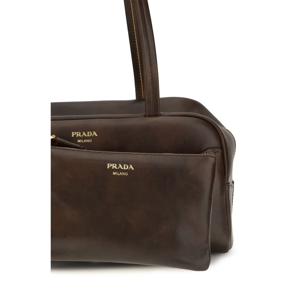 Prada Carry Large Antiqued Leather Bag - Cocoa Brown
