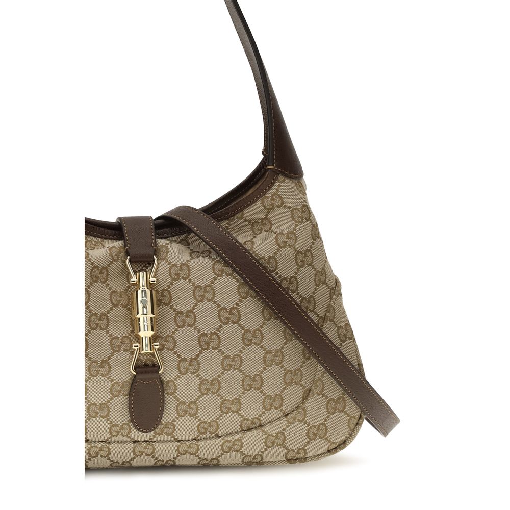 Gucci Jackie 1961 Medium Shoulder Bag - Sand and Brown GG Canvas