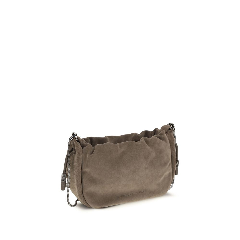 Brunello Cucinelli Mellow Mini Bucket Bag with Monili - Light Brown Suede