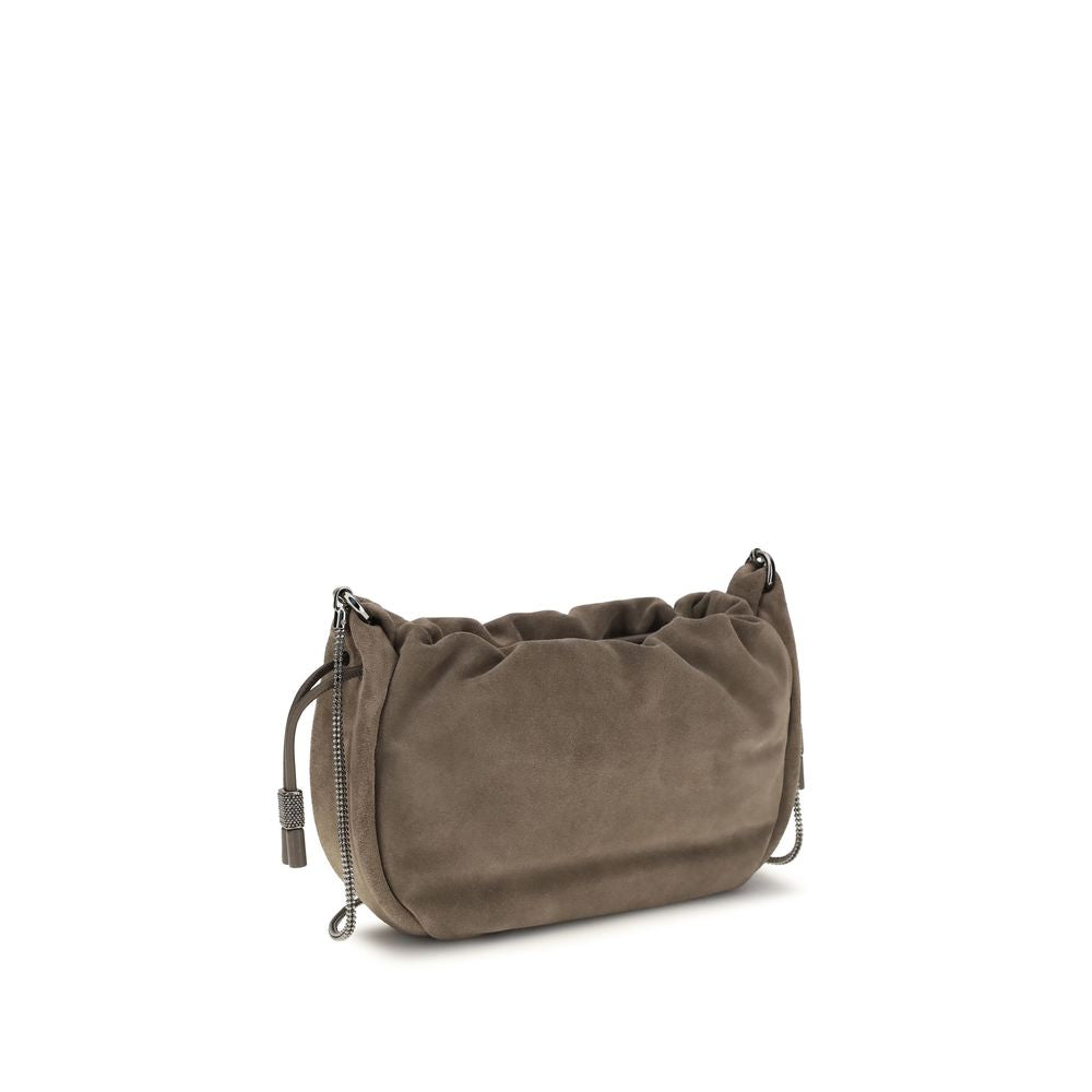 Brunello Cucinelli Mellow Mini Bucket Bag with Monili - Light Brown Suede