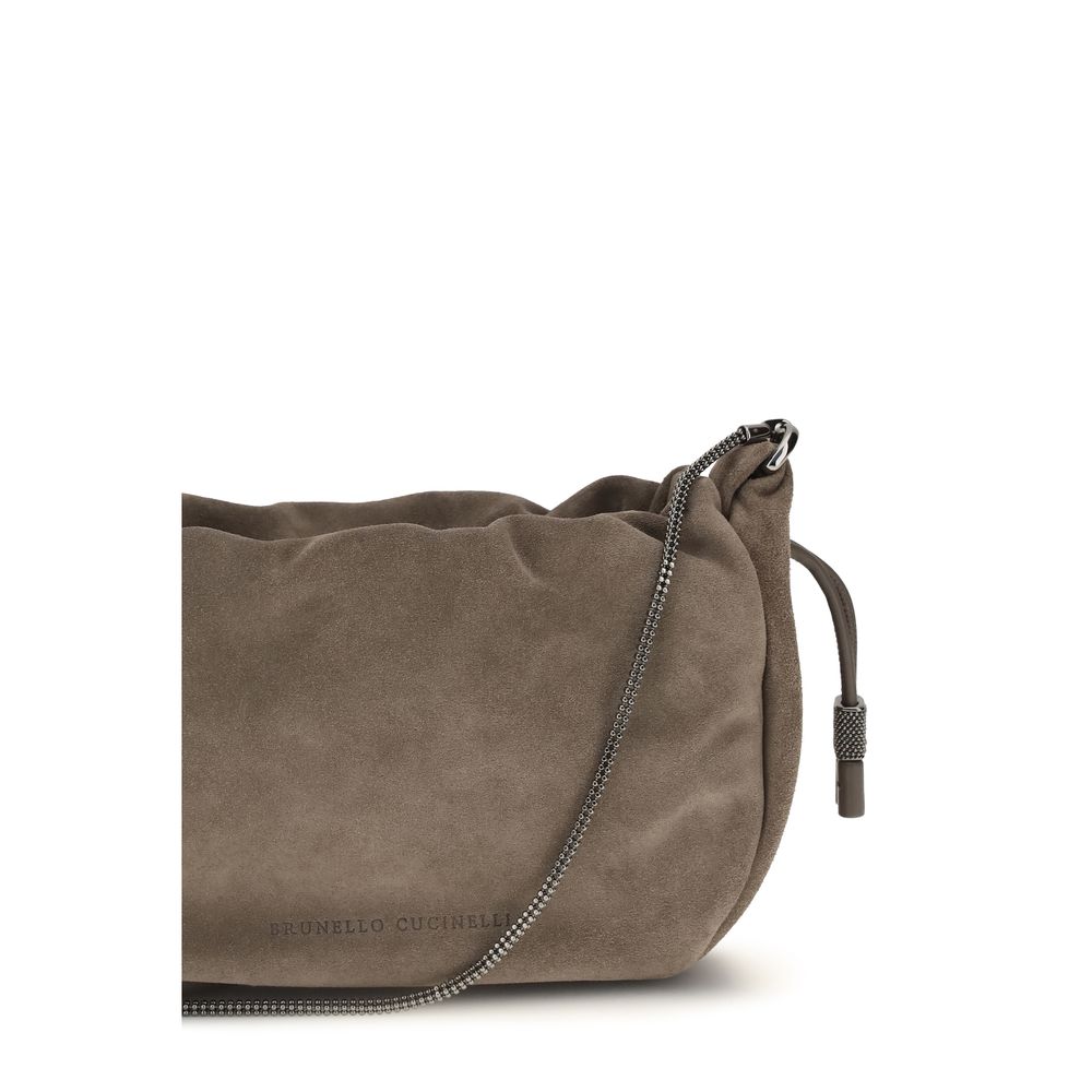 Brunello Cucinelli Mellow Mini Bucket Bag with Monili - Light Brown Suede
