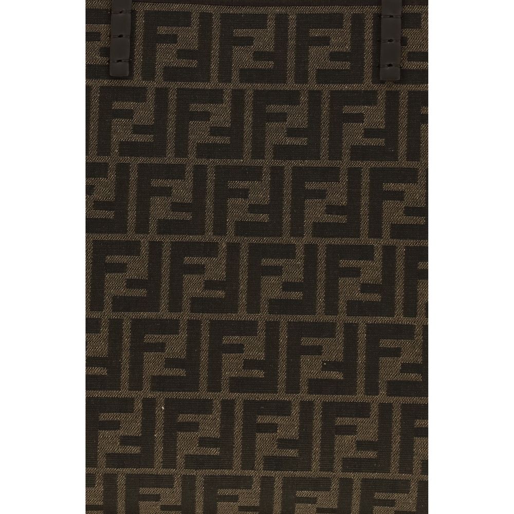 Fendi Roll Medium Reversible Shopper Bag - Tobacco Brown FF Jacquard and Striped Pequin Fabric