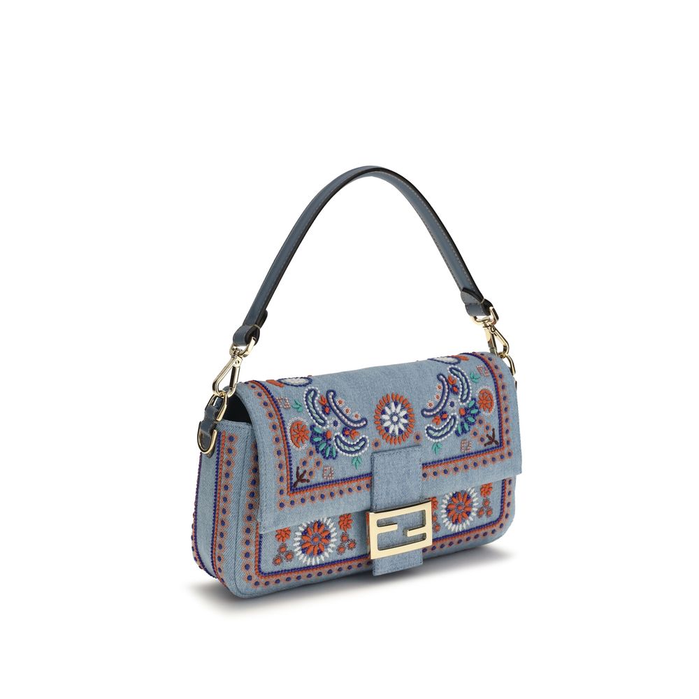 Fendi Baguette - Light Blue Denim with Multicolor Embroidery