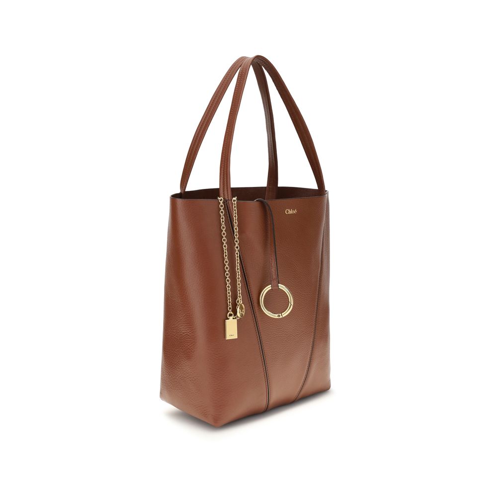 Chloé Spin Tote Bag in Grained Leather - Blushy Brown