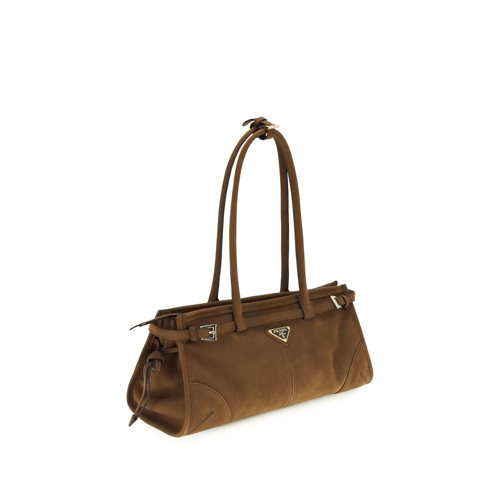 Prada Bonnie Medium Nubuck Leather Handbag - Cocoa Brown