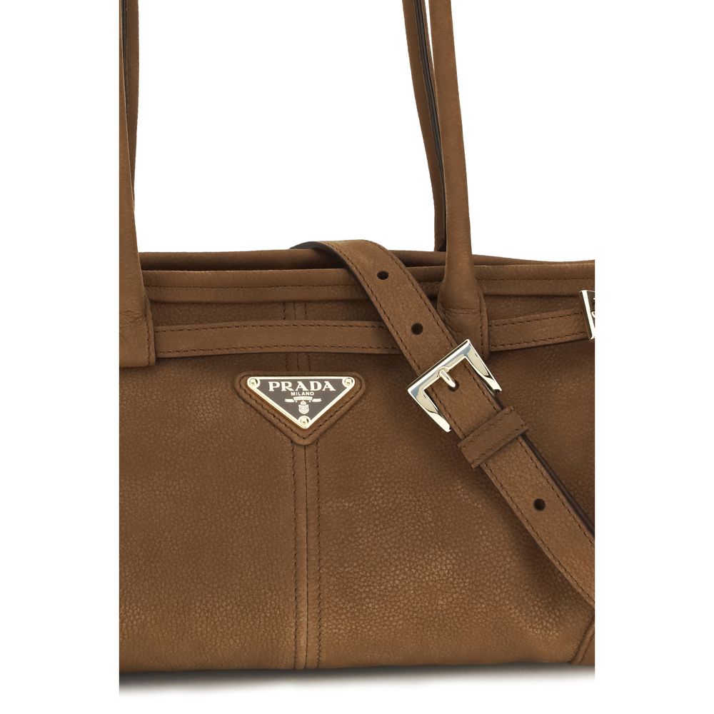 Prada Bonnie Medium Nubuck Leather Handbag - Cocoa Brown