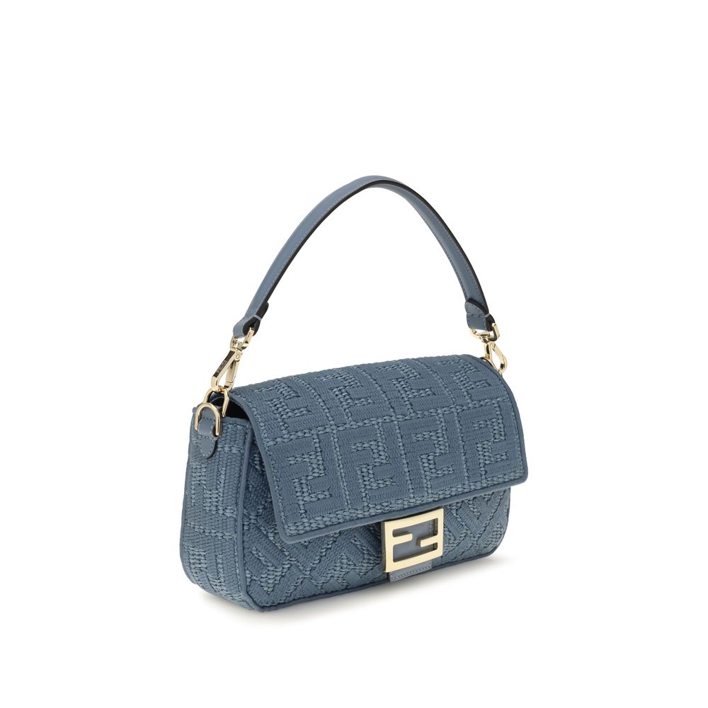 Fendi Baguette Woven Raffia-Effect Bag with FF Embroidery - Blue