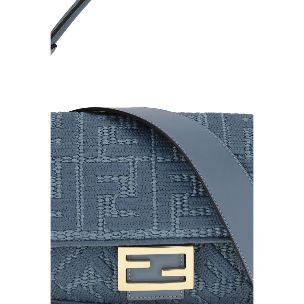 Fendi Baguette Woven Raffia-Effect Bag with FF Embroidery - Blue