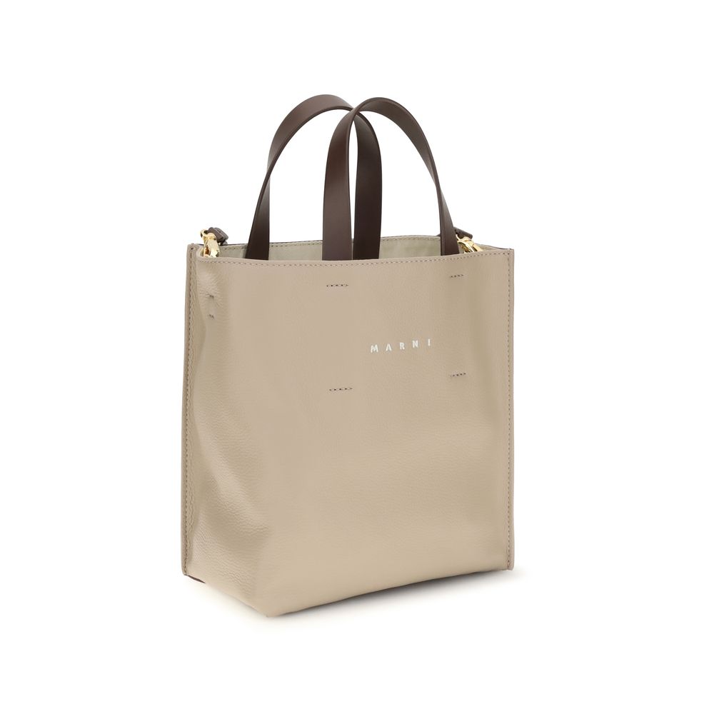 Marni Museo Soft Mini Tote Bag -  Moon Stone/Dark Burgundy/Coffee