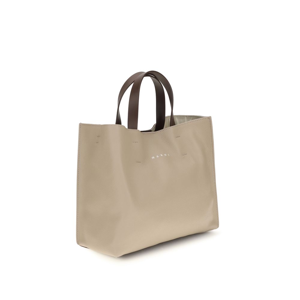 Marni Museo Soft Tote Bag -  Moon Stone/Dark Burgundy/Coffee