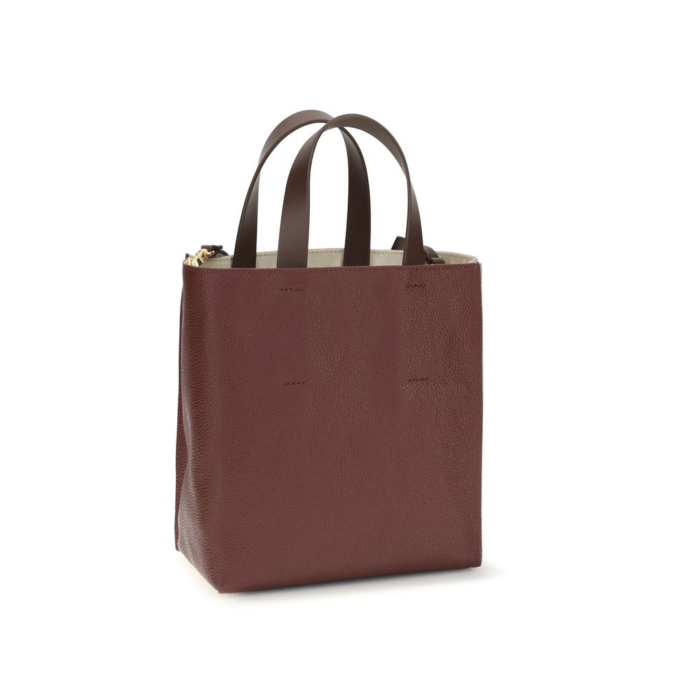 Marni Museo Soft Mini Tote Bag -  Moon Stone/Dark Burgundy/Coffee