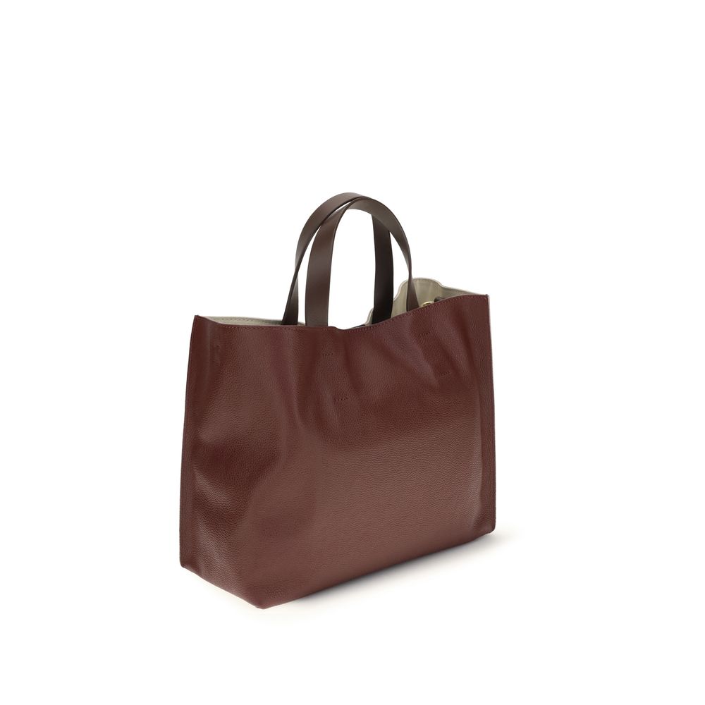 Marni Museo Soft Tote Bag -  Moon Stone/Dark Burgundy/Coffee