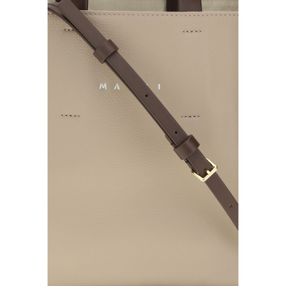 Marni Museo Soft Mini Tote Bag -  Moon Stone/Dark Burgundy/Coffee