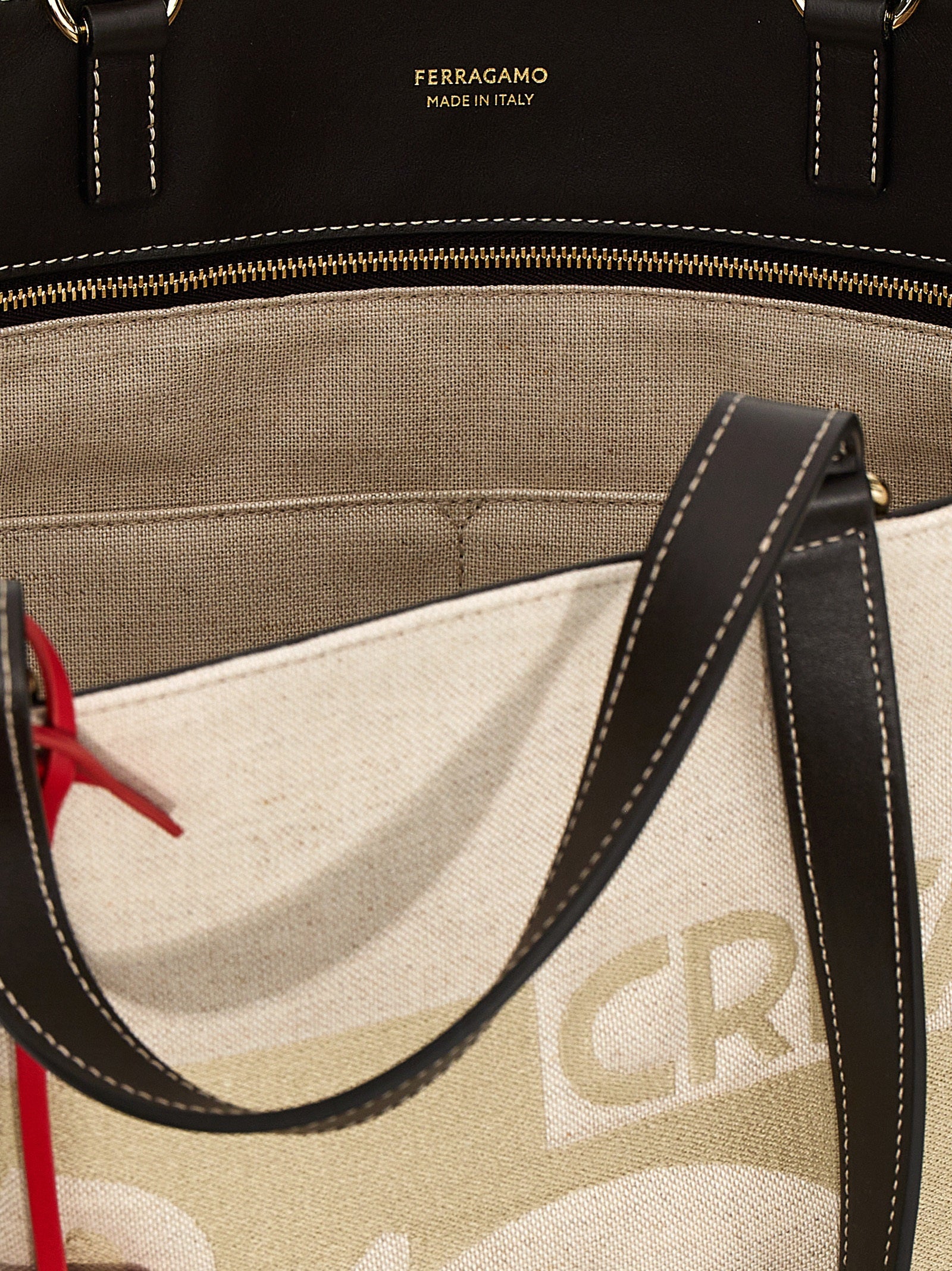 Ferragamo Tote Bag with Logo - Beige Canvas