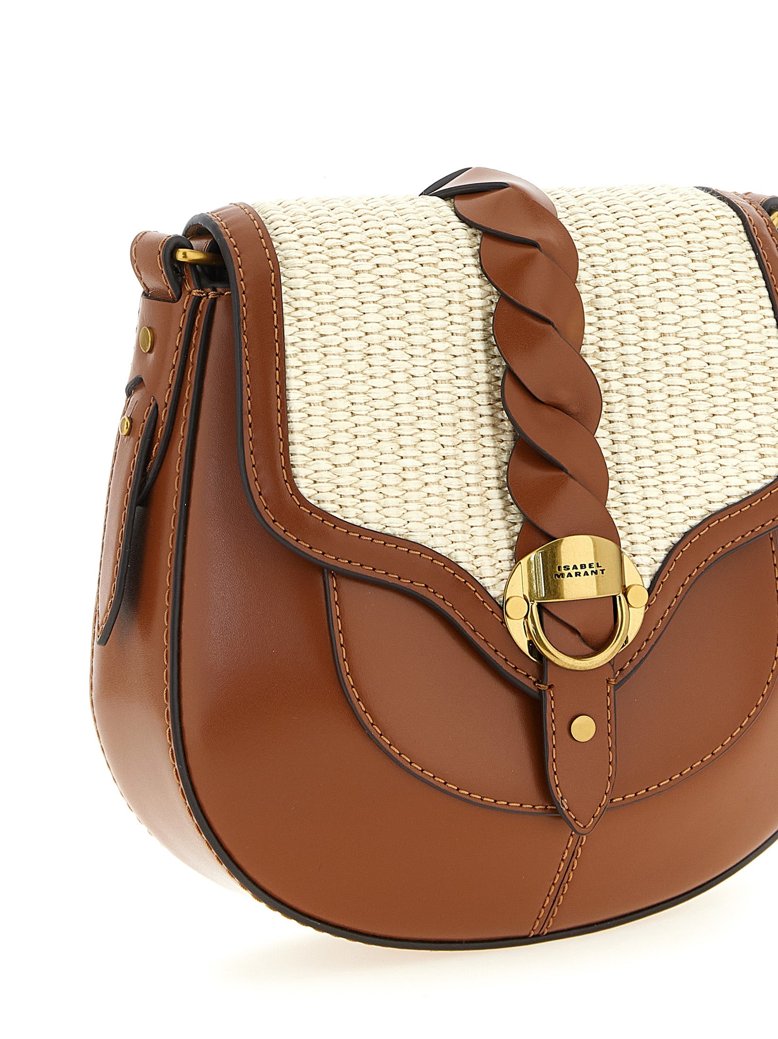 Isabel Marant Altay Small Leather Shoulder Bag - Brown and Raffia