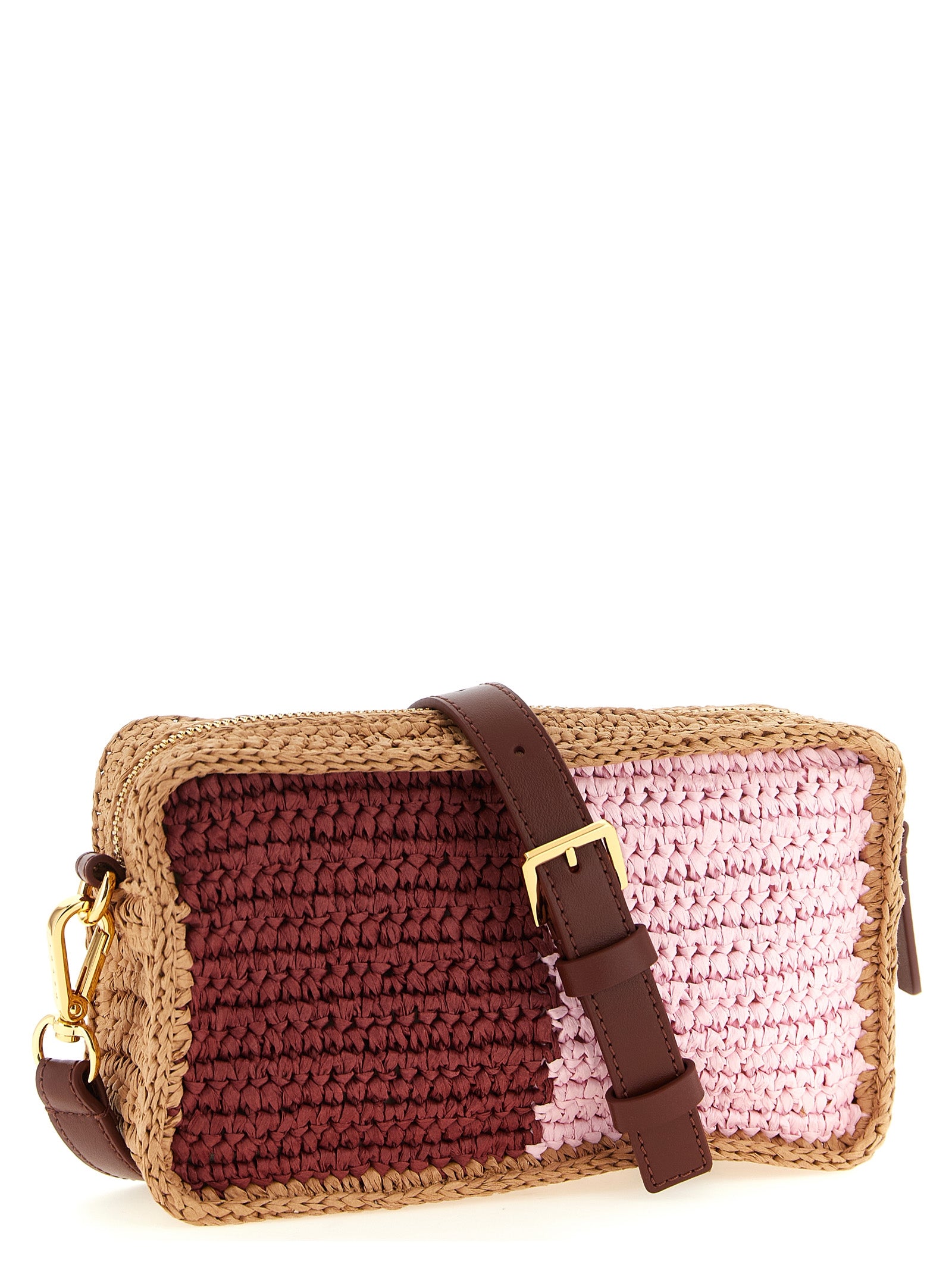 Marni Seaside Camera Bag - Pink and Burgundy Paper Raffia