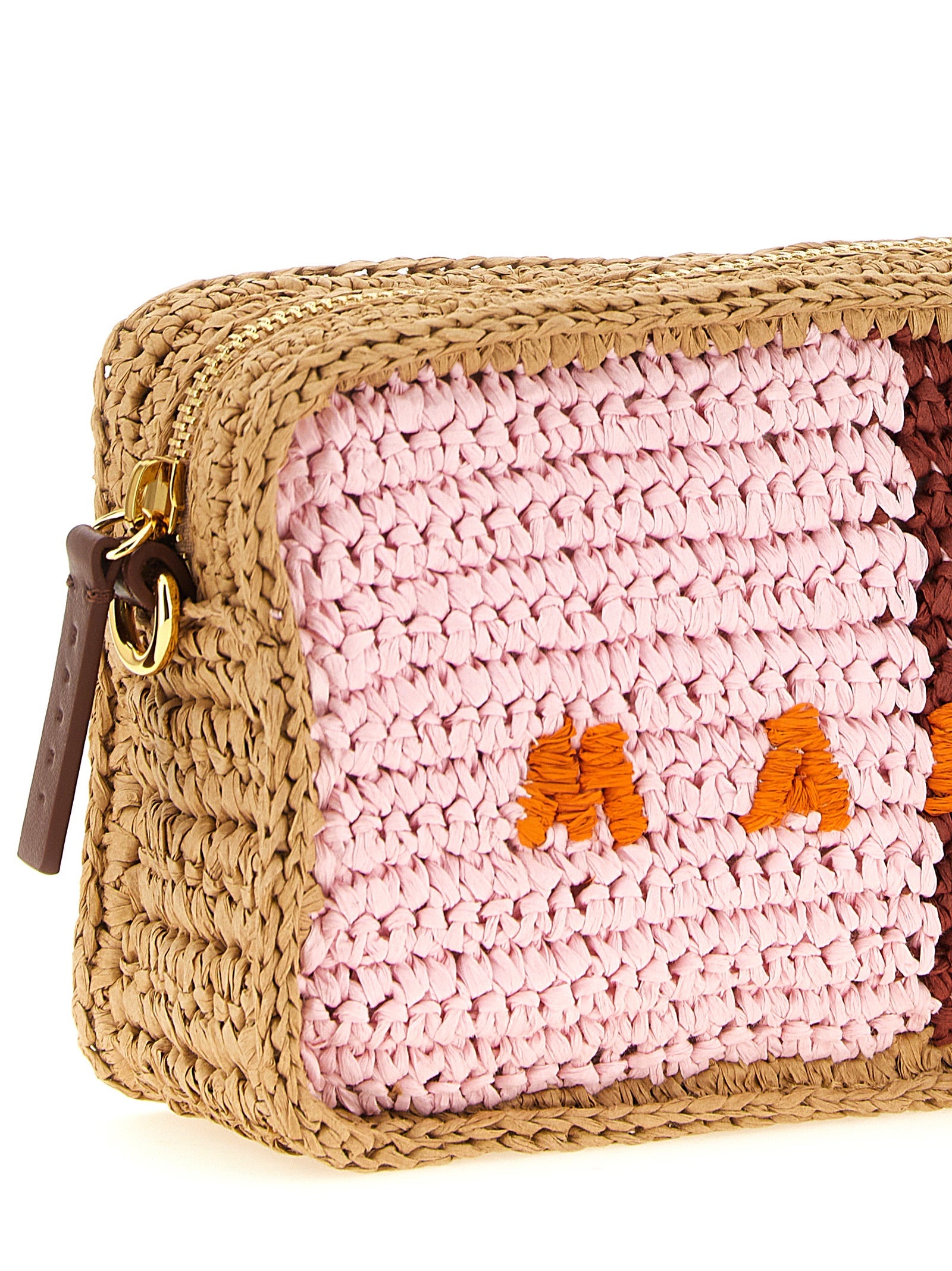 Marni Seaside Camera Bag - Pink and Burgundy Paper Raffia