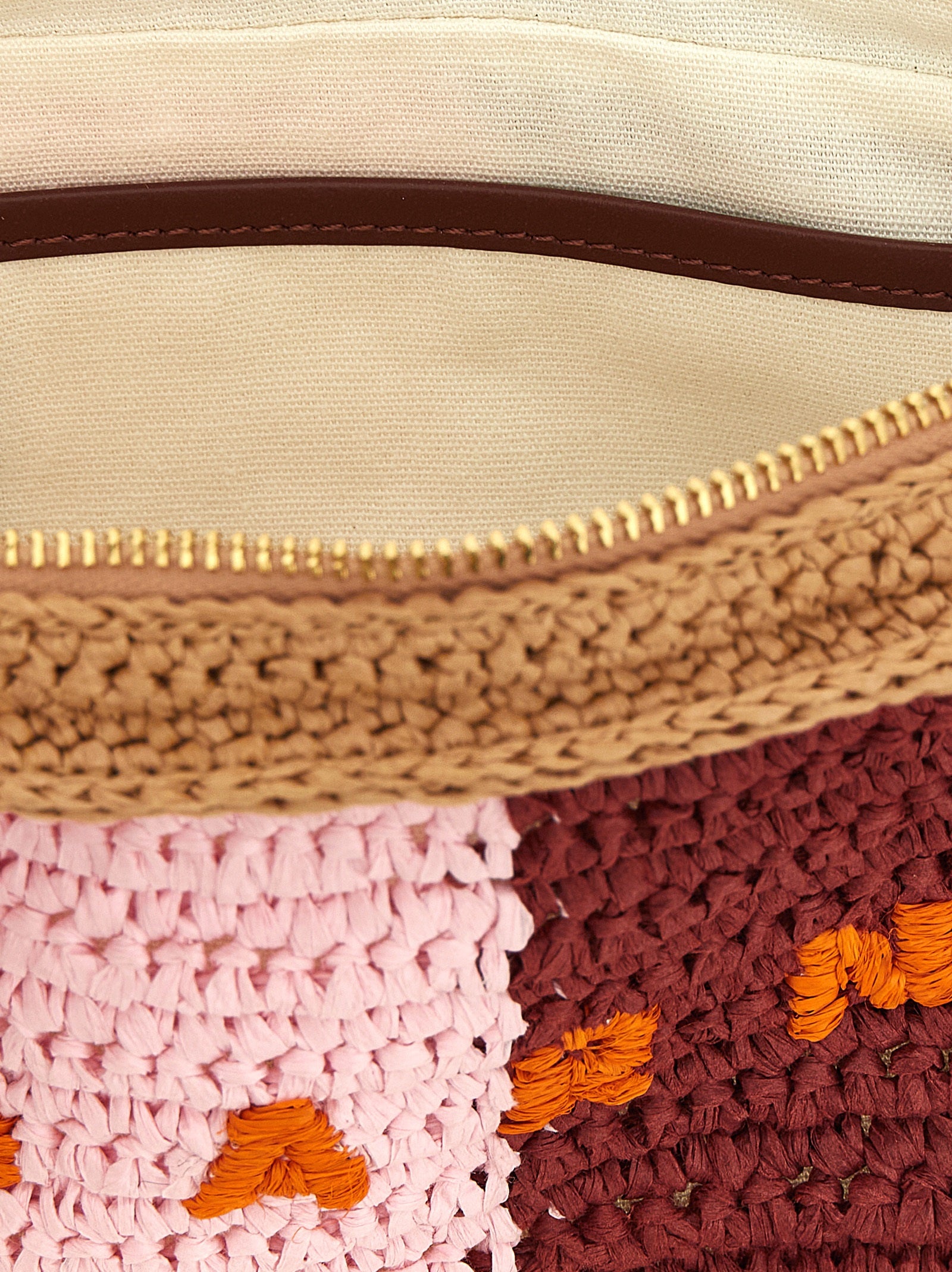 Marni Seaside Camera Bag - Pink and Burgundy Paper Raffia