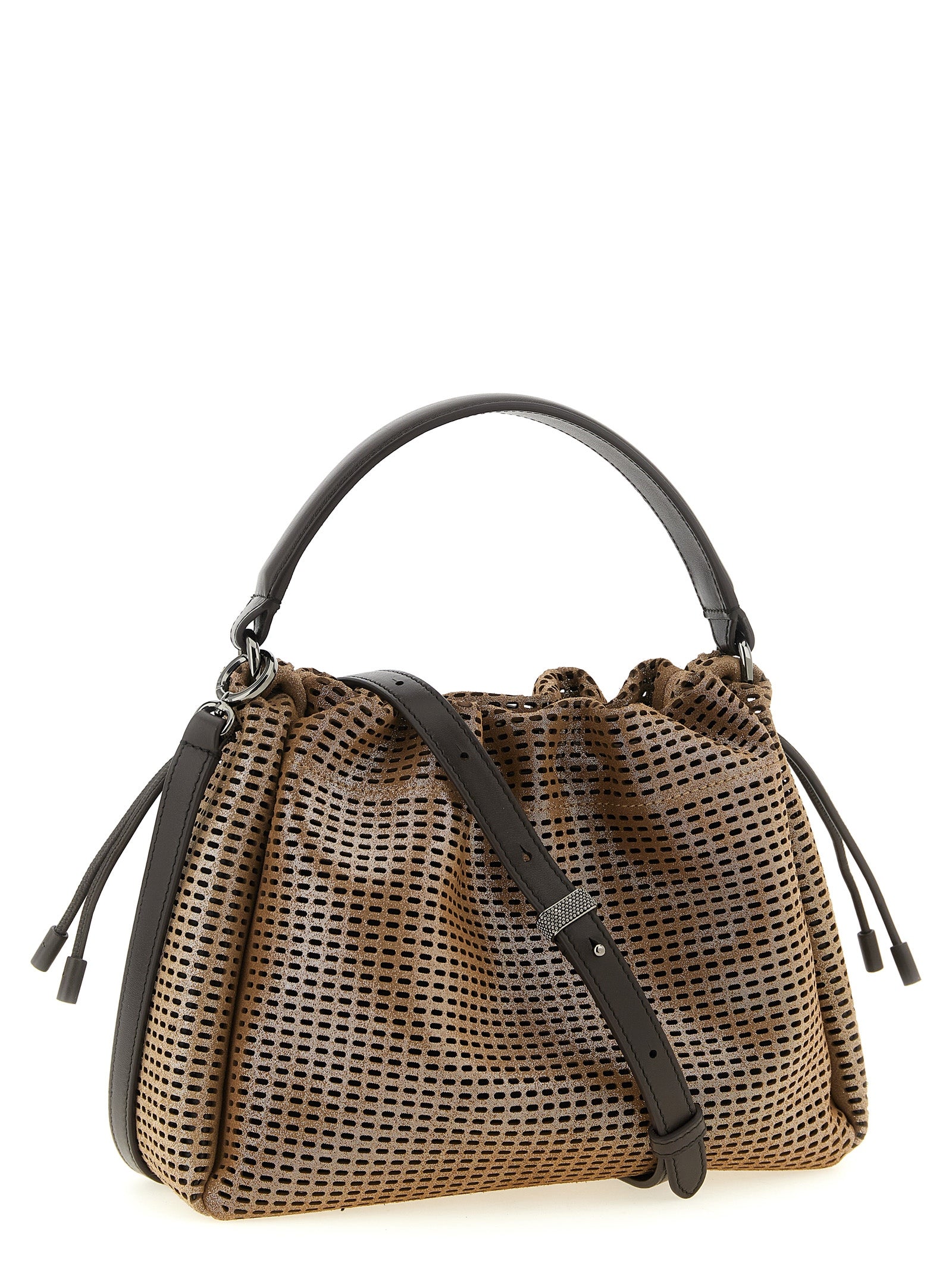 Brunello Cucinelli Mellow Small Bucket Bag - Brown Sparkling Net Leather