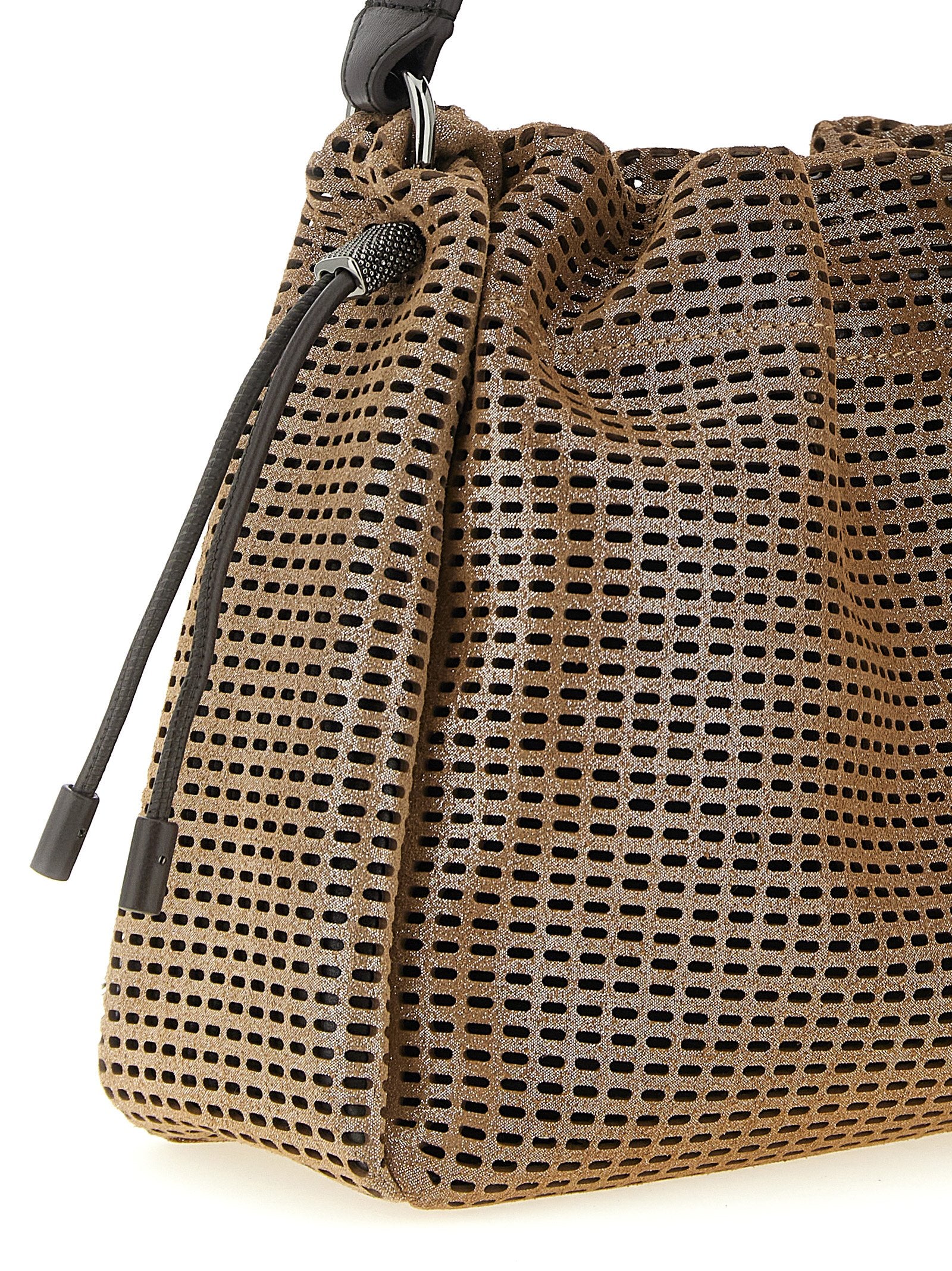 Brunello Cucinelli Mellow Small Bucket Bag - Brown Sparkling Net Leather