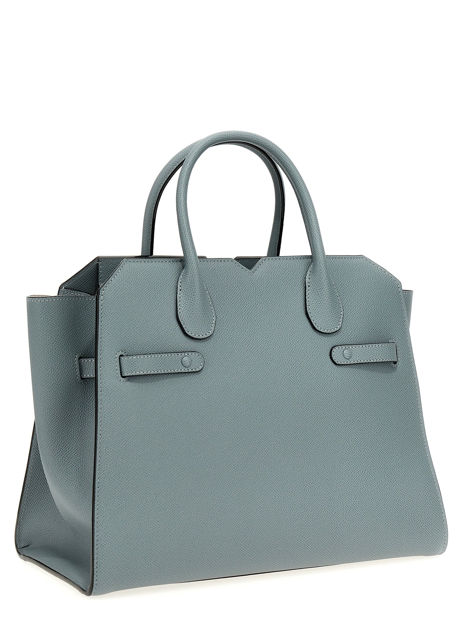 Valextra Milano Medium Top Handle Bag - Niagara Blue Millepunte Leather