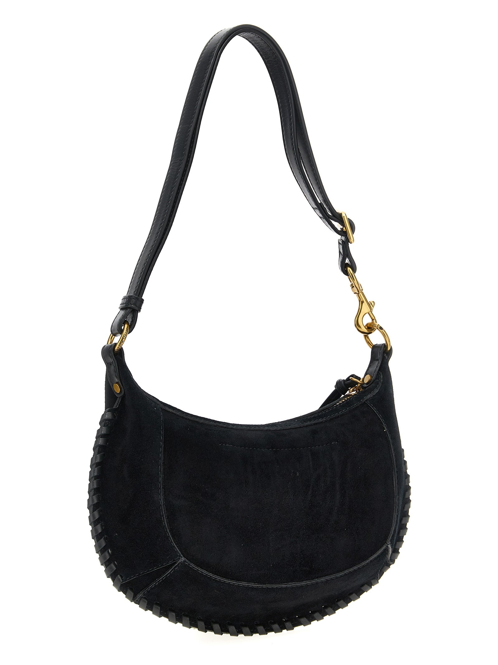 Isabel Marant Oskan Moon Braided Suede Calfskin Shoulder Bag - Black