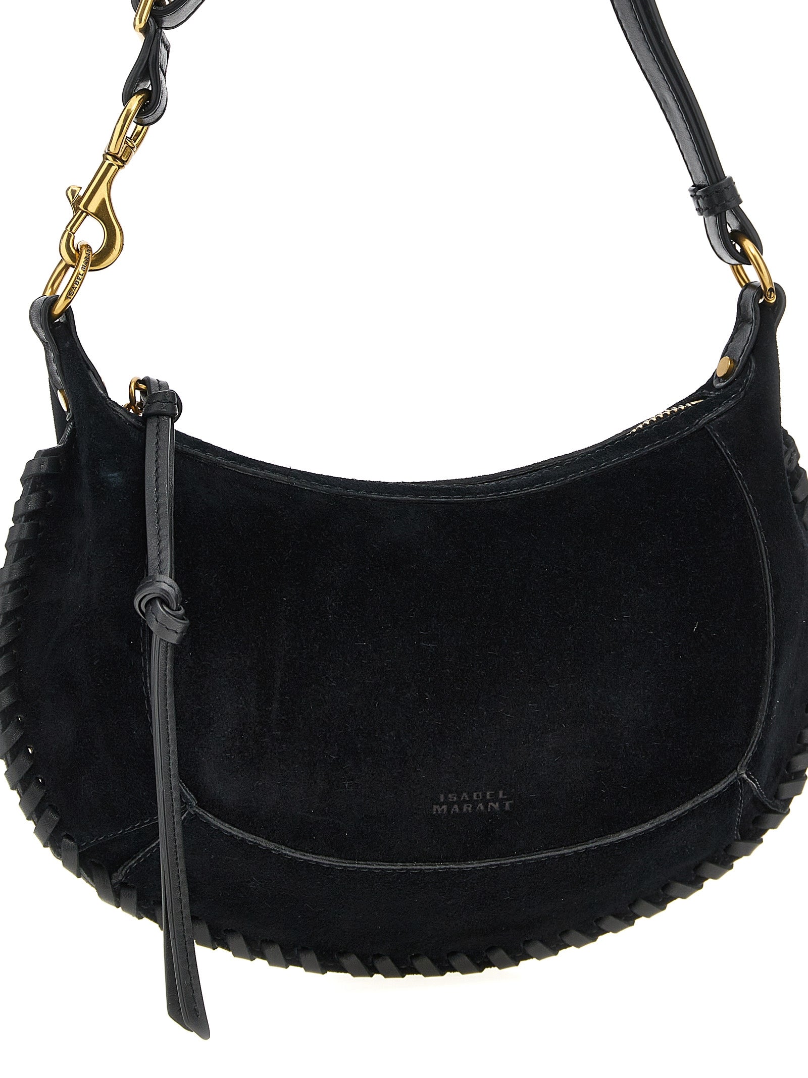 Isabel Marant Oskan Moon Braided Suede Calfskin Shoulder Bag - Black