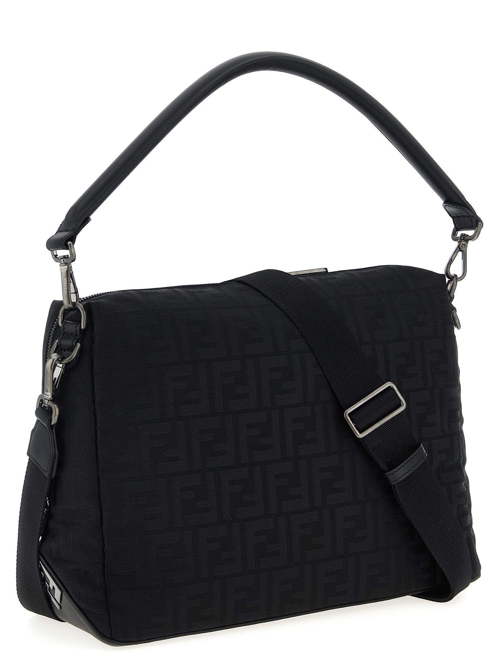 Fendi Lui Large FF Bag - Black Leather and Black FF nylon