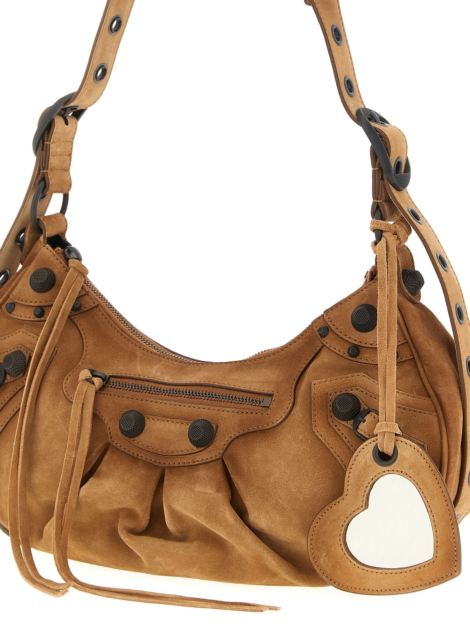 Balenciaga Le Cagole Shoulder Bag Small - Camel Waxed Suede Calfskin with Brass Hardware