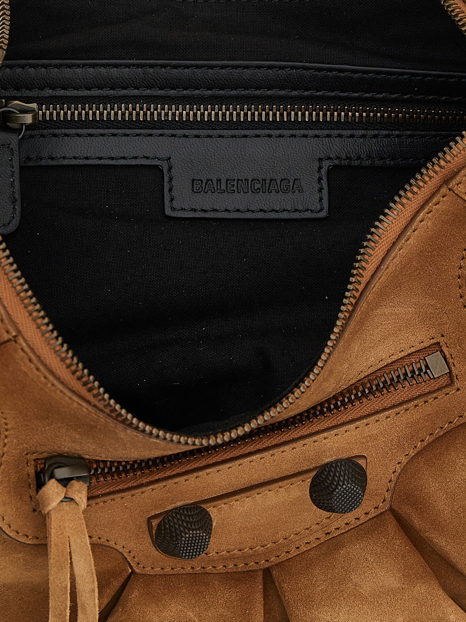 Balenciaga Le Cagole Shoulder Bag Small - Camel Waxed Suede Calfskin with Brass Hardware