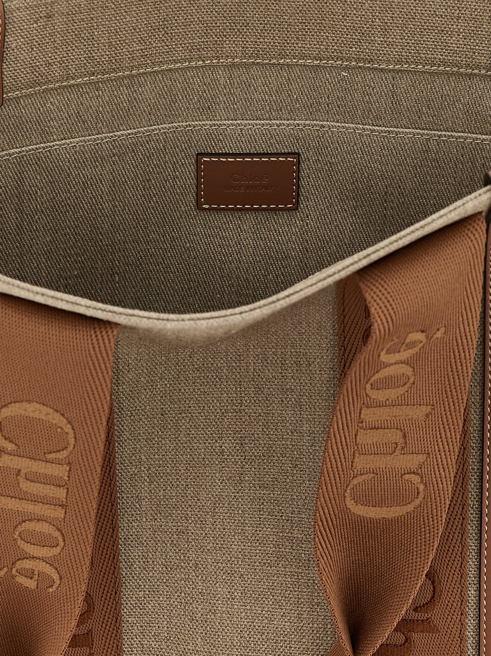Chloé Woody Medium Tote Bag in Linen - Dusty Tan