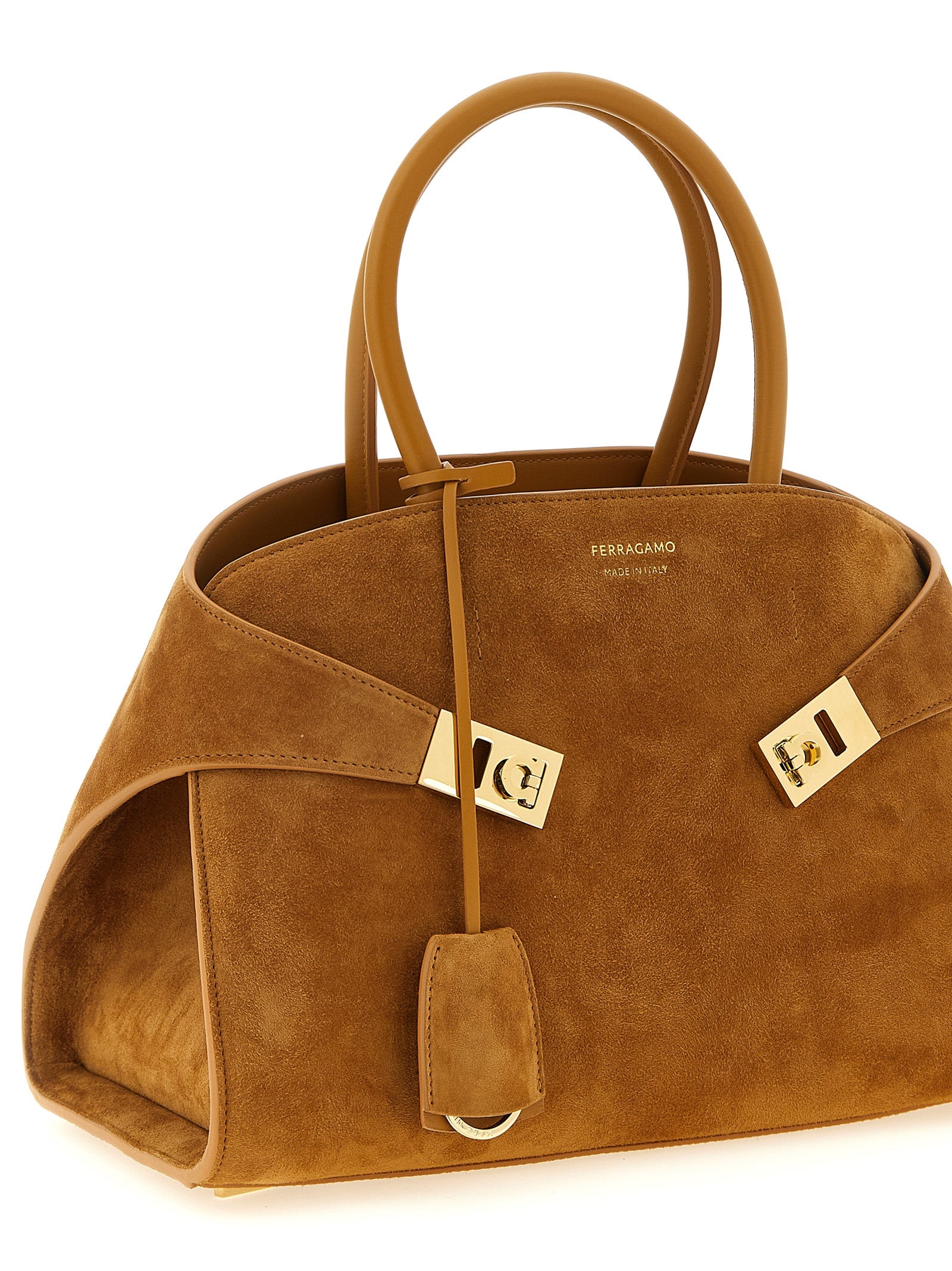 Ferragamo Hug Suede Handbag - Natural Brown