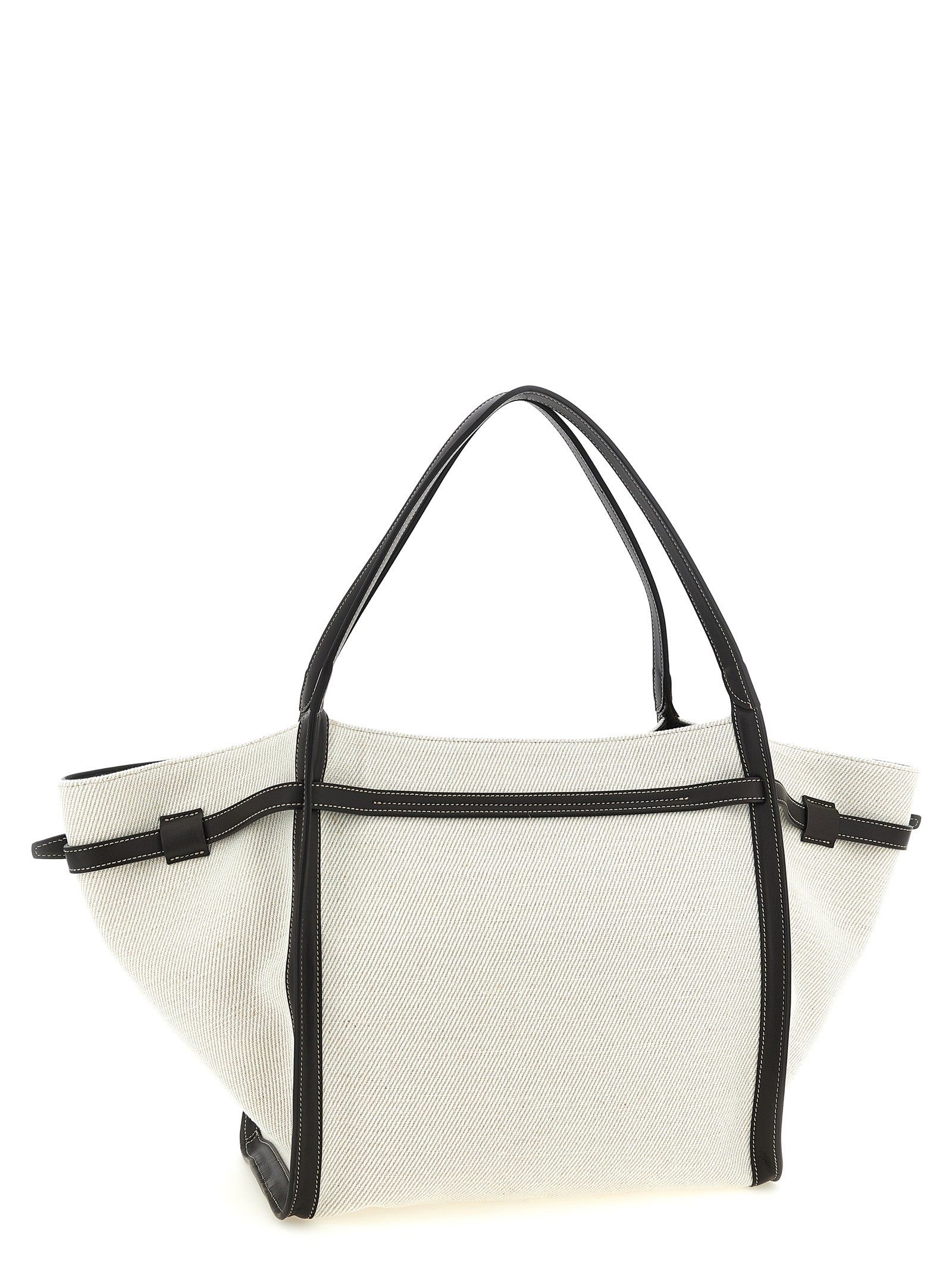 Tod's T Signature Medium Shopping Bag - White Canvas and Brown Leather