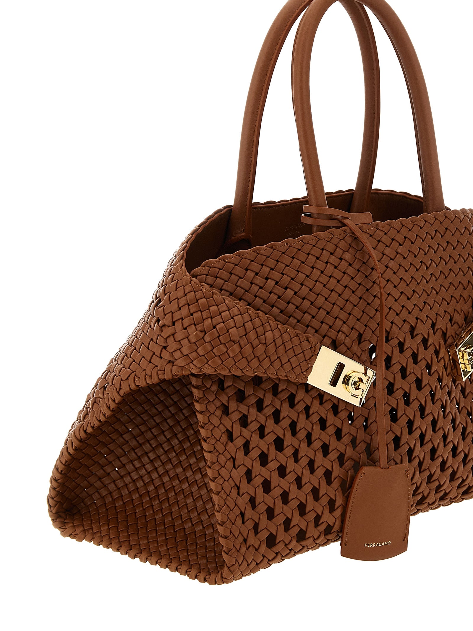 Ferragamo Hug Woven Handbag - Cognac