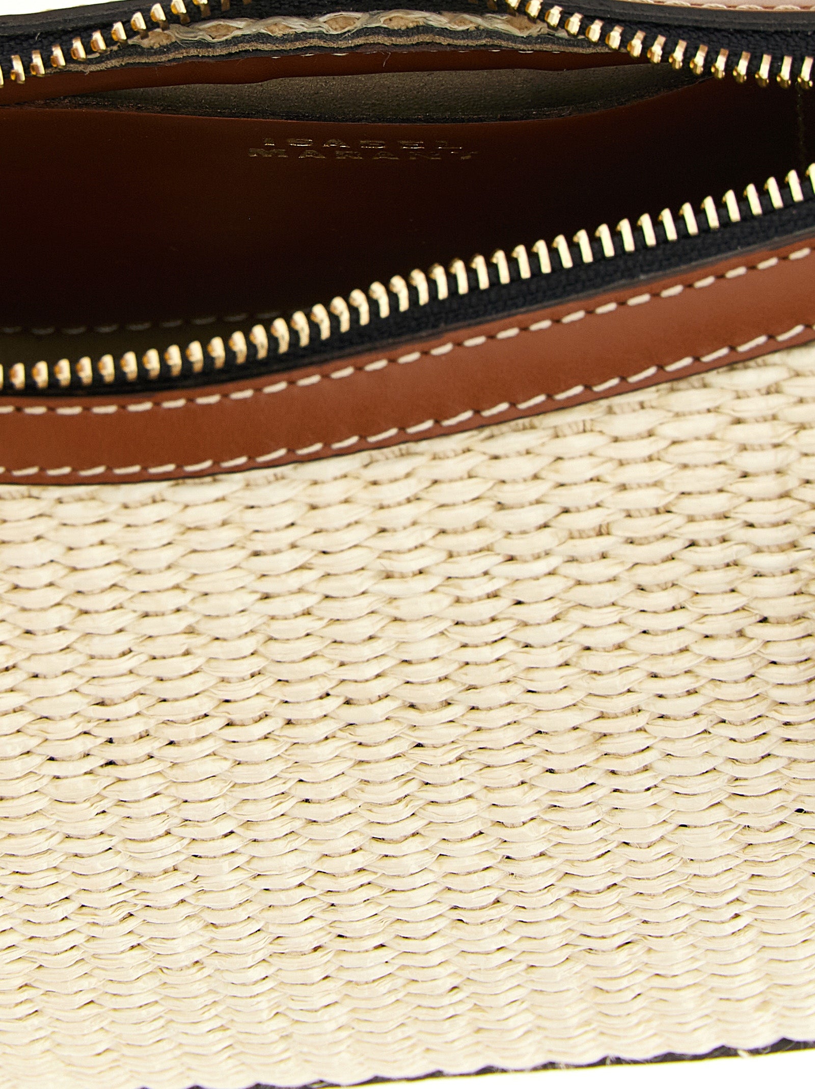 Isabel Marant Oskan Moon Shoulder Bag - Natural Raffia and Cognac